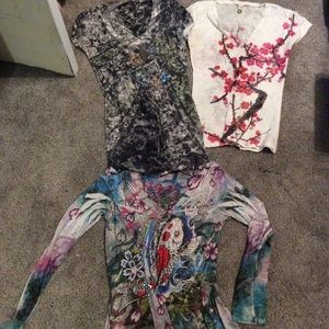 Lot of 3 Lightweight Tattoo Style print shirts S/M